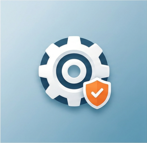 Icon: gear with a security shield – setup and security